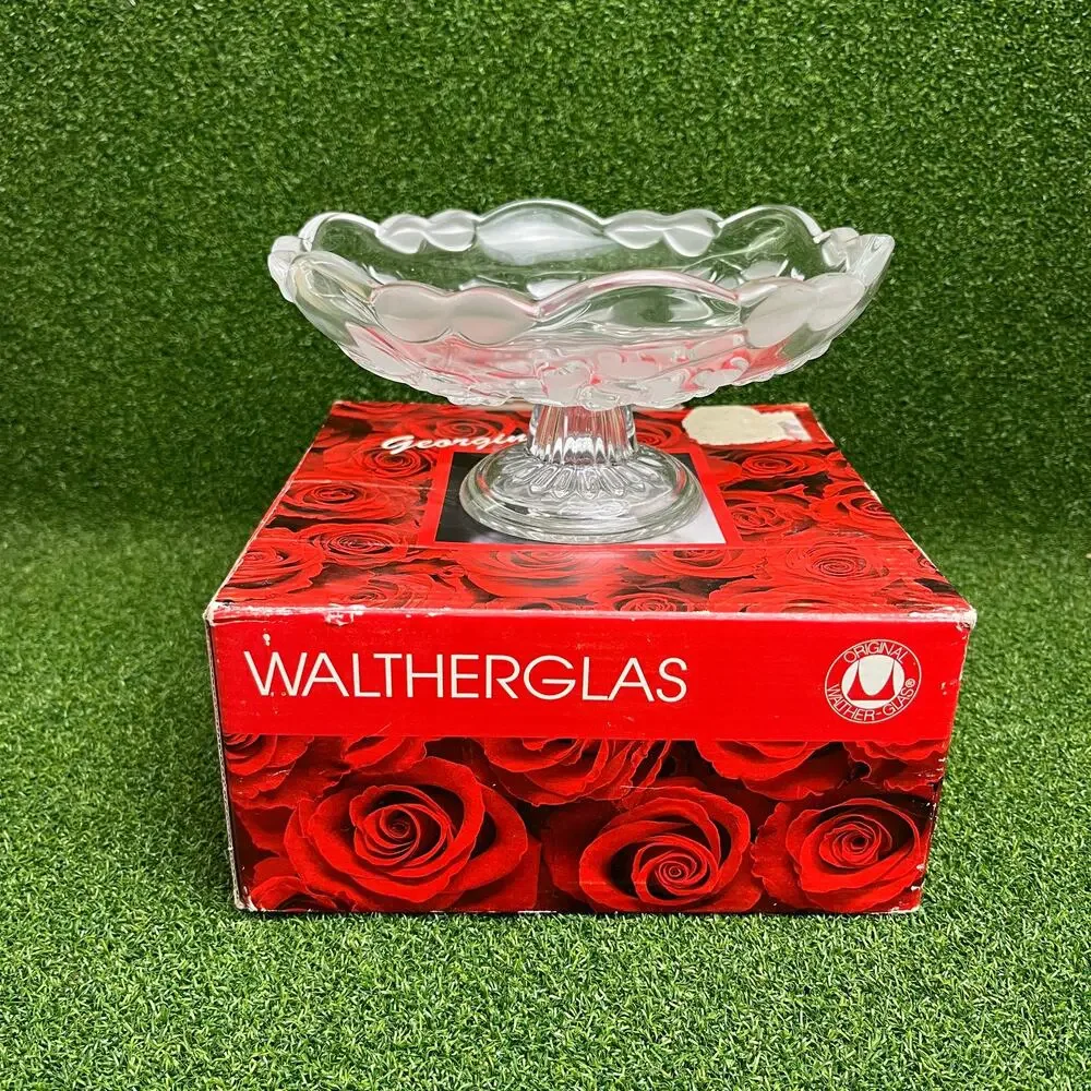 Vintage Walther Glas Georgina Frosted Rose Glass Pedestal Dish Bowl
